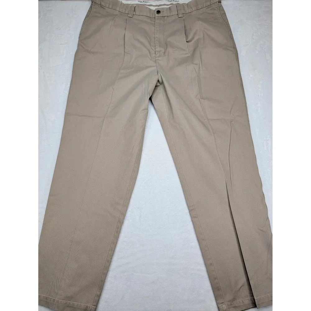 Oak Hill Mens Pleated Khaki‎ Pants Cotton Size 46x34 Beige